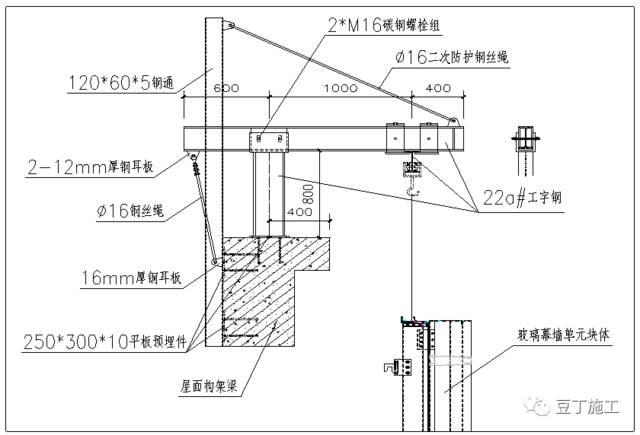 在楼层周边安装悬挑工字钢(悬臂梁),悬臂梁下安装一圈闭合式环形轨道