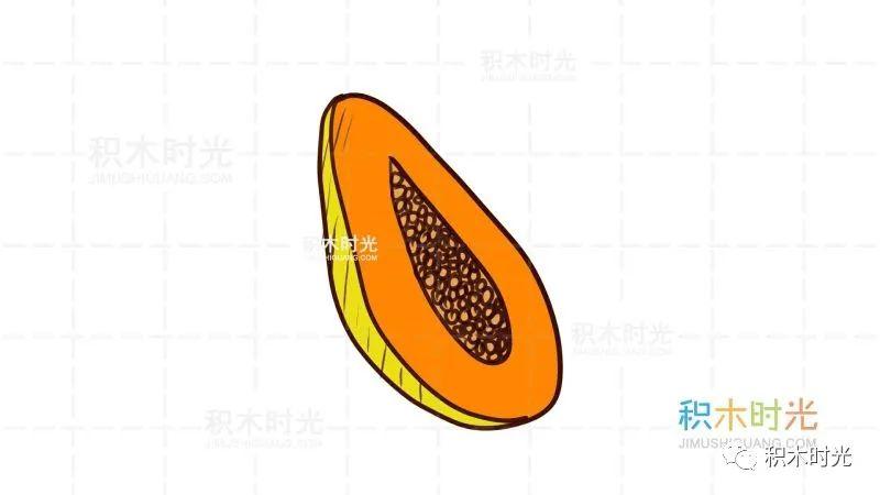 木瓜简笔画教程,画木瓜简笔画第2种画法,积木时光简笔画