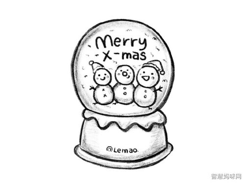 一组暖暖的圣诞水晶球简笔画图片