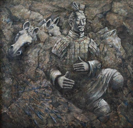 71642006年作跪射俑布面油画