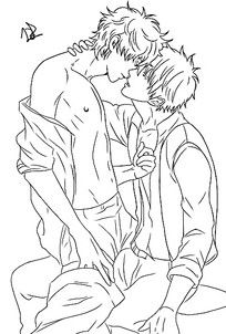 亲吻的情侣卡通手绘线稿