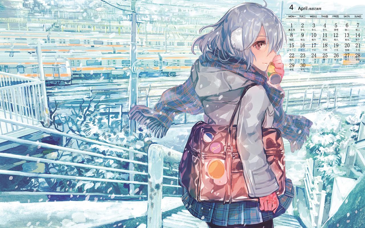 2019年4月精致甜美动漫美女日历壁纸
