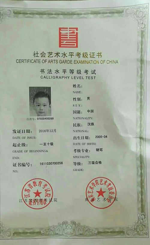 2017年江苏省书法水平等级证书考试 (硬笔书法)形式及要求