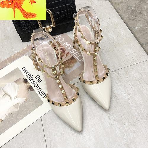 铆钉高跟鞋女秋细跟春季性感柳丁尖头浅口单鞋女2020春款新款女鞋简畅