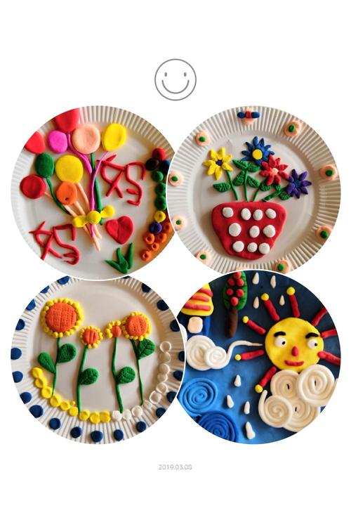 大班小朋友用彩泥做的纸盘画!