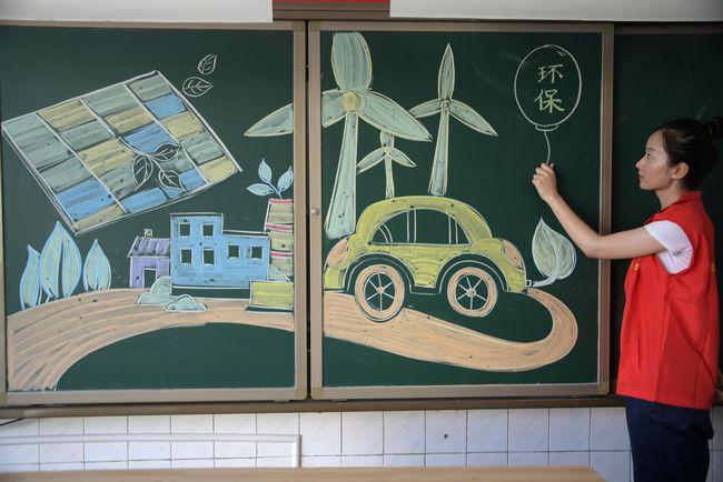 组图有趣创意黑板画倡导低碳生活