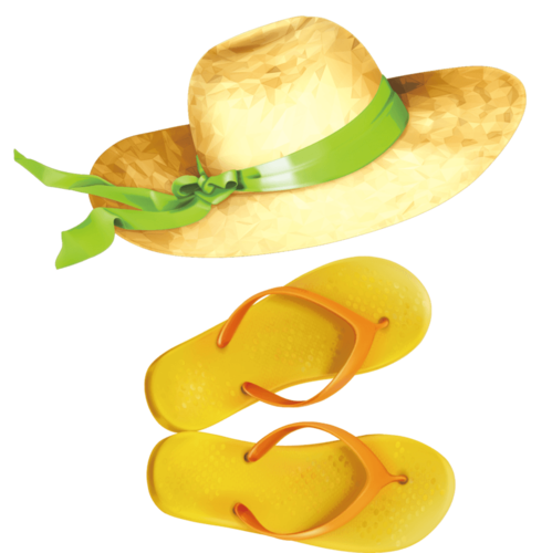 沙滩帽沙滩鞋卡通手绘图标元素