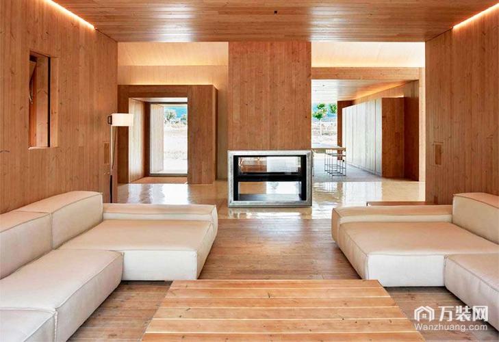 融合混凝土与松木装修效果图客厅沙发原木色