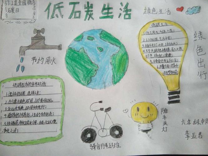 堤村校区野场小学组织少先队员开展"低碳环保在心中"手抄报活动