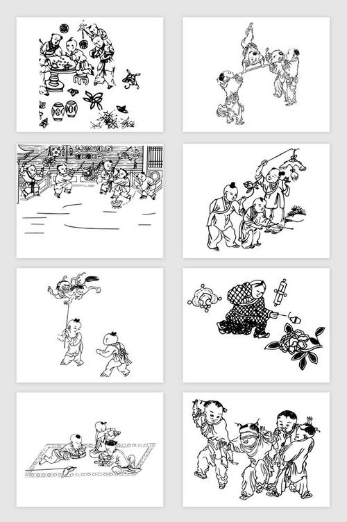 8款矢量中国传统古代儿童人物3