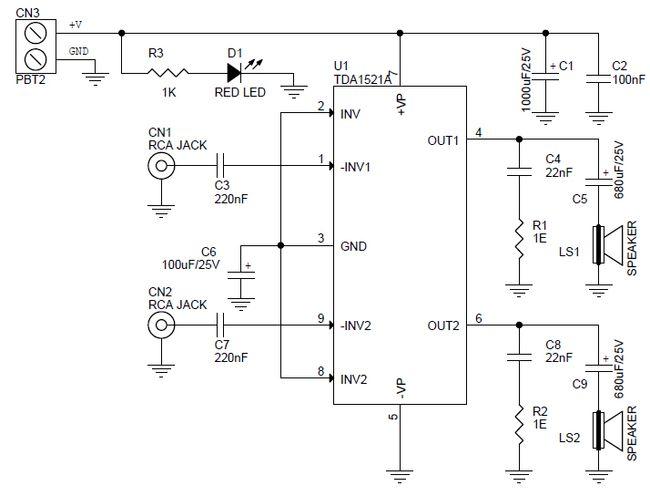 10w立体声音频放大器tda1521