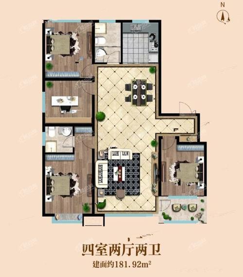 潍坊华安东方名郡3室2厅2卫户型图-潍坊楼盘网