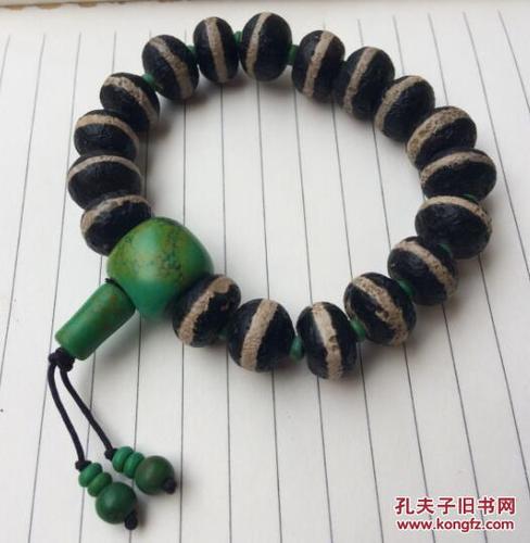珍品一线天珠手串 一线药师天珠 风化纹明显