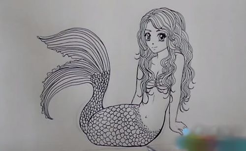 美人鱼儿童线描画步骤图解教程