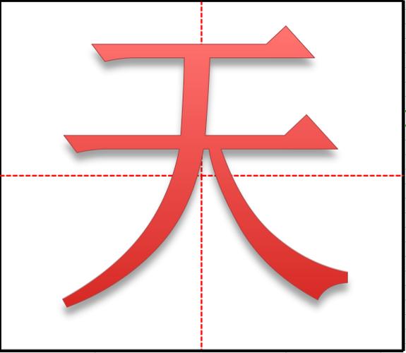 展开全部 一,天字在田字格的写法如下: 二,天字的基本释义: 1,天空