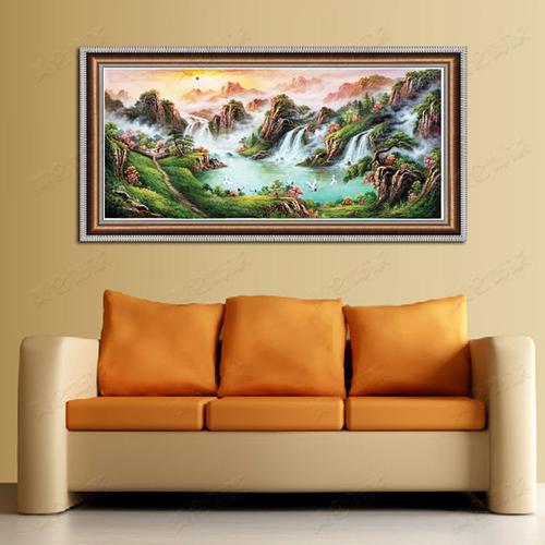 欧式高档纯手绘聚宝盆山水风景油画玄关客厅卧室酒店装饰画风水画