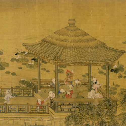 百子图 仿古画 复制画 酒店会所居家装饰字画 40x200cm_现价-1元