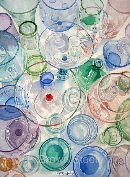 一组来自美国f brown steele的绘画作品 多年来研究玻璃水彩画的技法