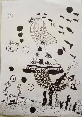 美人鱼 作者姓名: 关思旭 作者年龄:6岁 作品类别: 卡通线描 奖