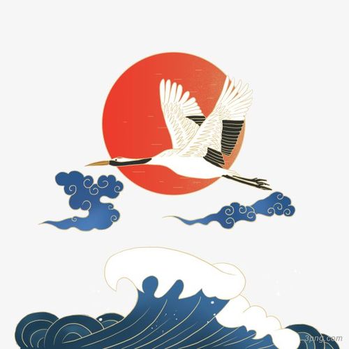 仙鹤祥云海浪png素材透明免抠图片-动植人物