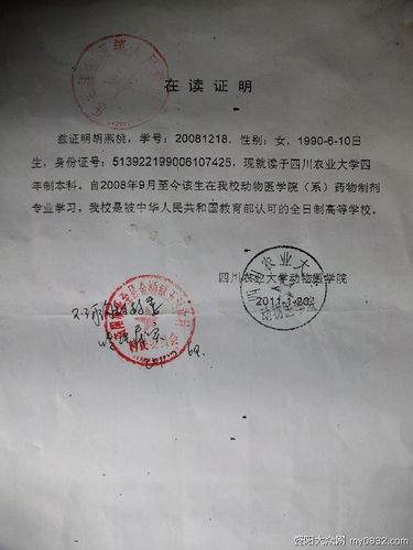 胡燕桃学校出具的在读证明