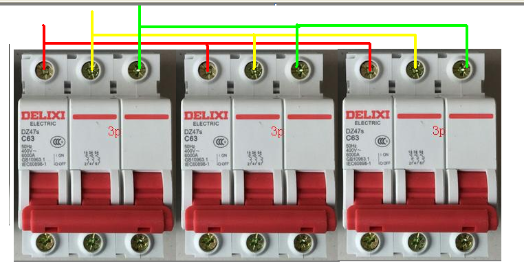 想要4个3p空开并联在一起的实物图以及电路图?