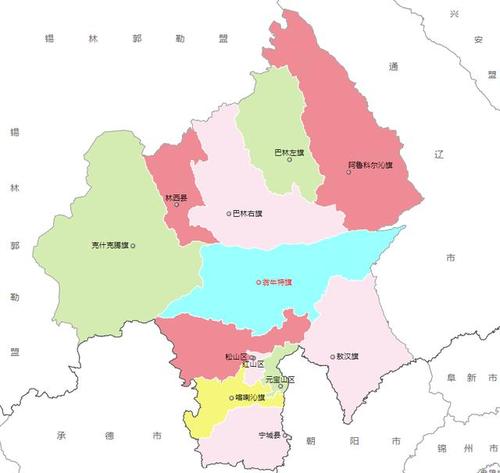 下面是内蒙古赤峰市的行政区划地图.