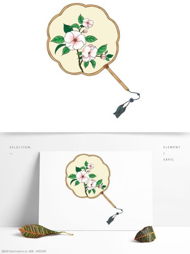 中国古风团扇美人扇可商用元素 中国风 中式 团扇 扇子 花草图案 手绘