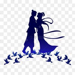 牛郎织女七夕鹊桥剪影情人节情侣手绘插画情人节情侣手绘插画创意