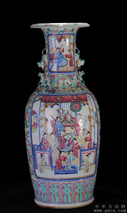 h305同治粉彩开光百忍图瓶