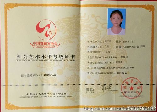 获得了中国舞蹈考级五级证书