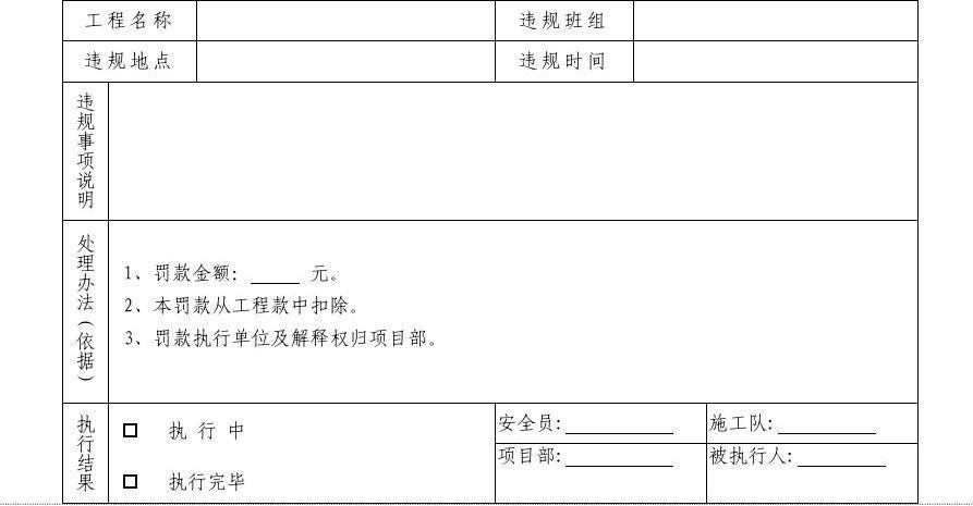 班组违规罚款单表格