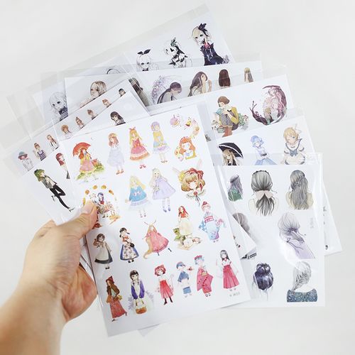 款手帐贴纸大尺寸水彩手绘清新女孩可爱卡通森系少女人物装饰贴 25