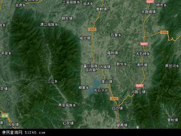 中国广西壮族自治区贺州市富川瑶族自治县地图(卫星地图)
