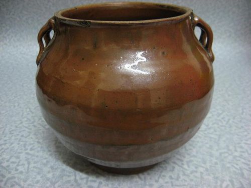 元,酱色釉双耳罐