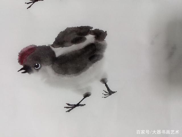 国画作品(低头向前的小鸡仔)画家手法精湛,简单几笔,生动活泼