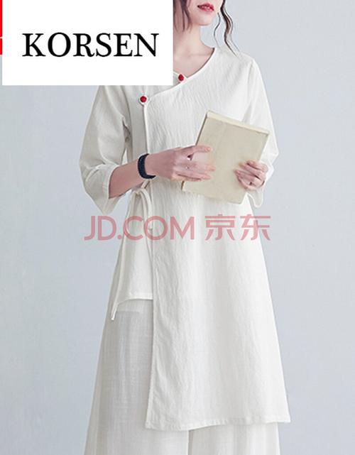 禅意女古典汉服复古中式古风禅意茶服装棉麻茶服禅修服居士服装-扣森