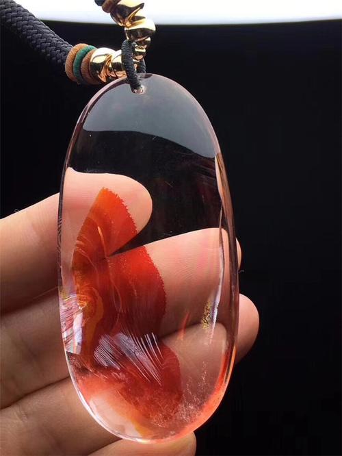 天然水晶 南非红 黄胶花吊坠 转运珠 异象水晶 七彩红