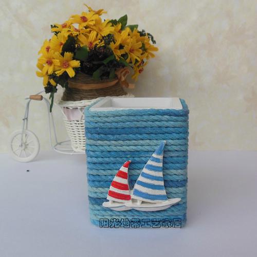 新款地中海风格麻绳笔筒家居装饰摆件木质手工收纳盒工艺品 特价