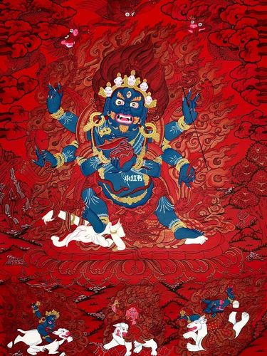 红唐卡系列【精品唐卡】《大黑天》_唐卡_合金_颜料_手绘_文化_绘画