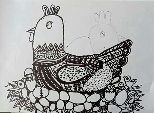 创意线描班-----母鸡下蛋
