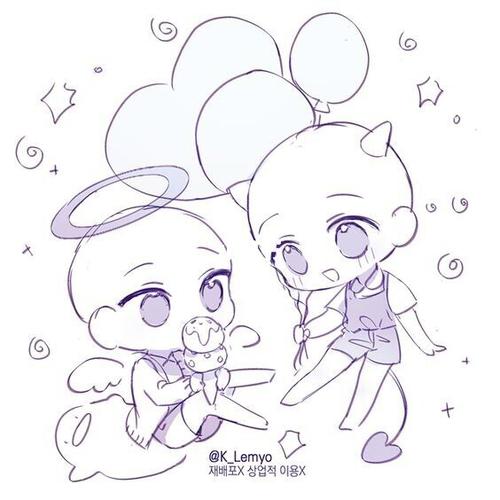 板绘临摹7915q版双人互动姿势线稿~_板绘_临摹_线稿_绘画_童年