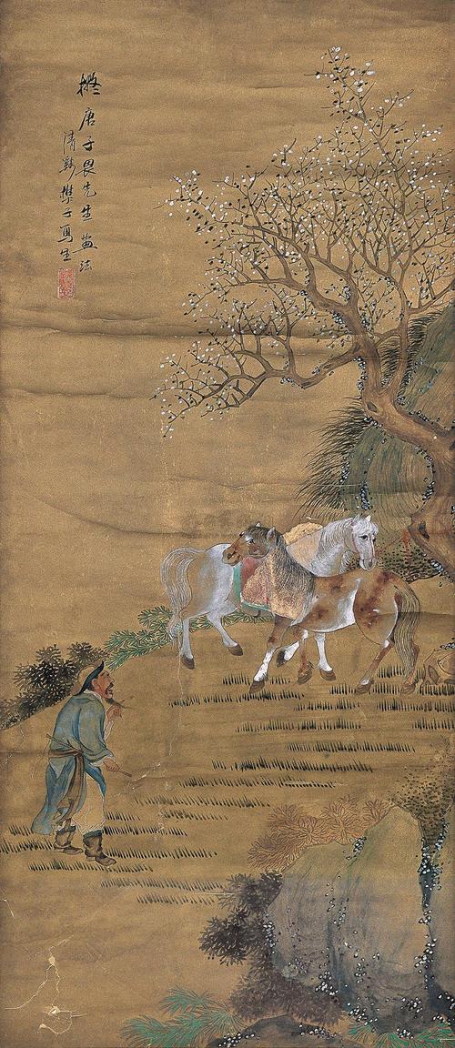 【仿唐寅牧马图 立轴 设色纸本】拍卖品_图片_价格_鉴赏_绘画_雅昌