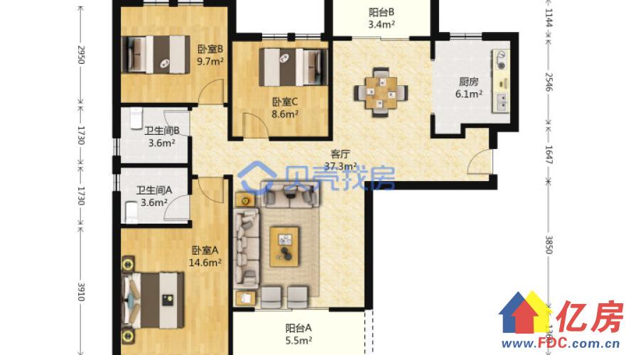 融玺公馆 读育才2小 地铁3号旁 全亮户型电梯三房 有钥匙,武汉江岸区