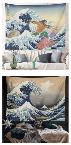 素衣卿月 浮世绘背景墙挂布背景布ins网红挂毯卧室墙面床头布置装饰