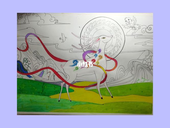 《九色鹿》原创(附过程图)_绘画_画画_文化_绘画