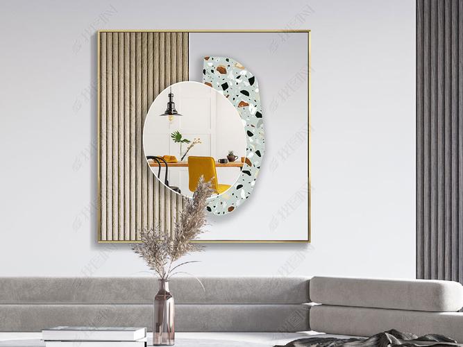 现代简约抽象北欧水磨石玄关过道镜面画装饰画