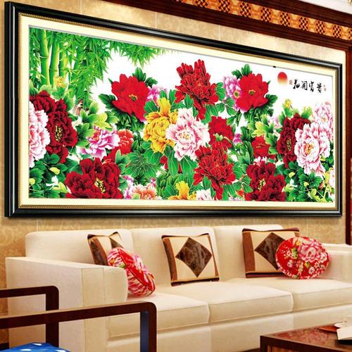 丝线印花十字绣画图花开富贵牡丹花十字绣2015新款客厅2米szx系列