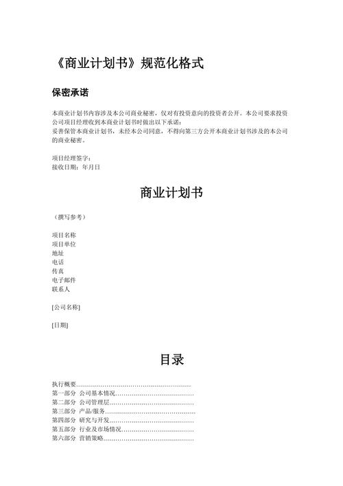 商业计划书模板规范