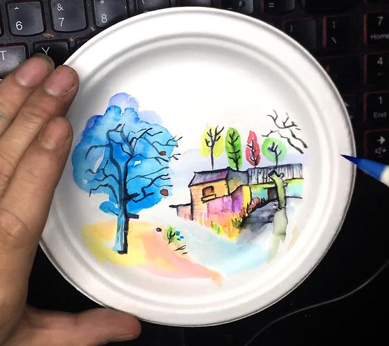 可爱涂鸦纸盘画风景的画法